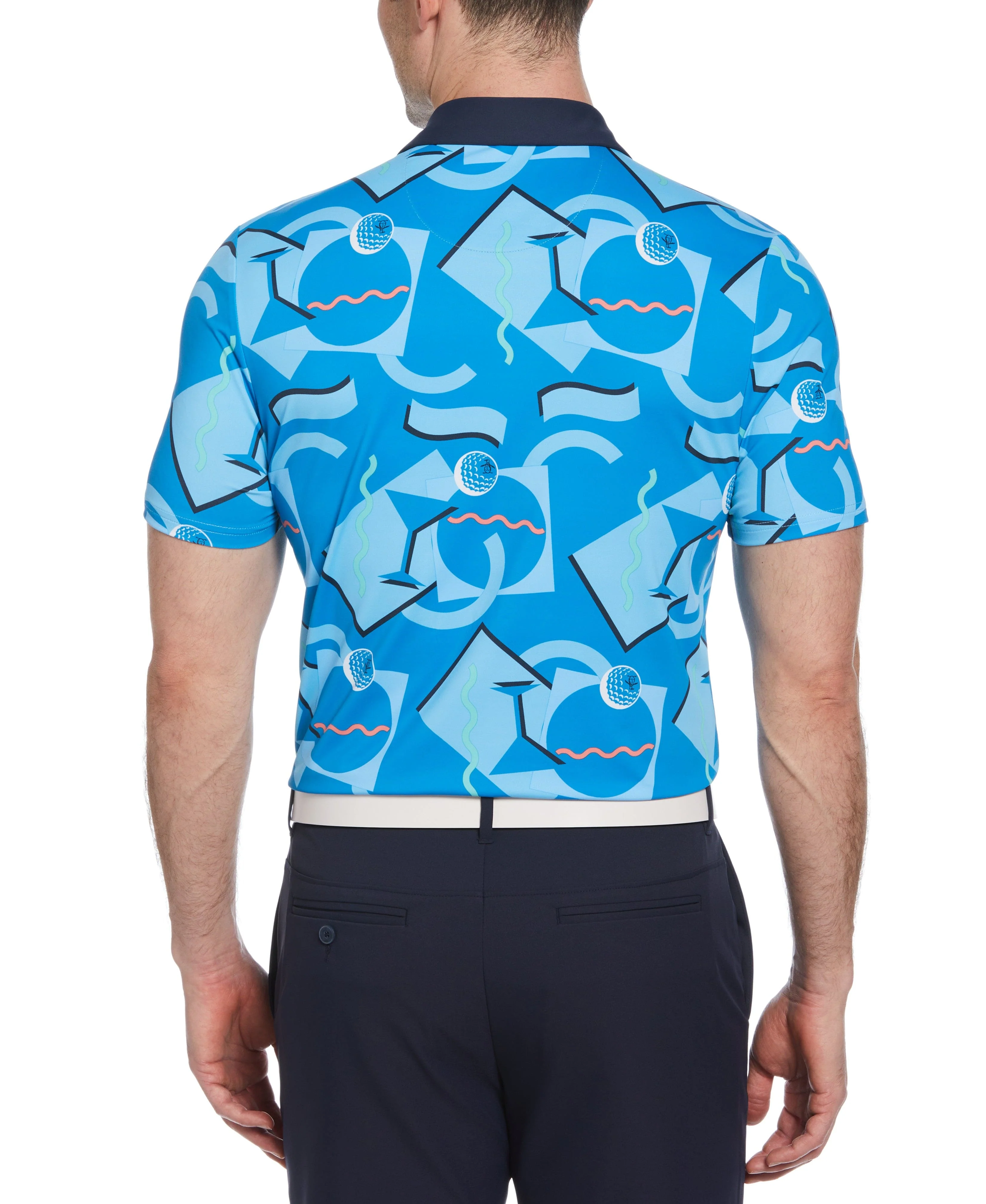 Men's Abstract 80s Print Blocked Short Sleeve Golf Polo Shirt - Image 3