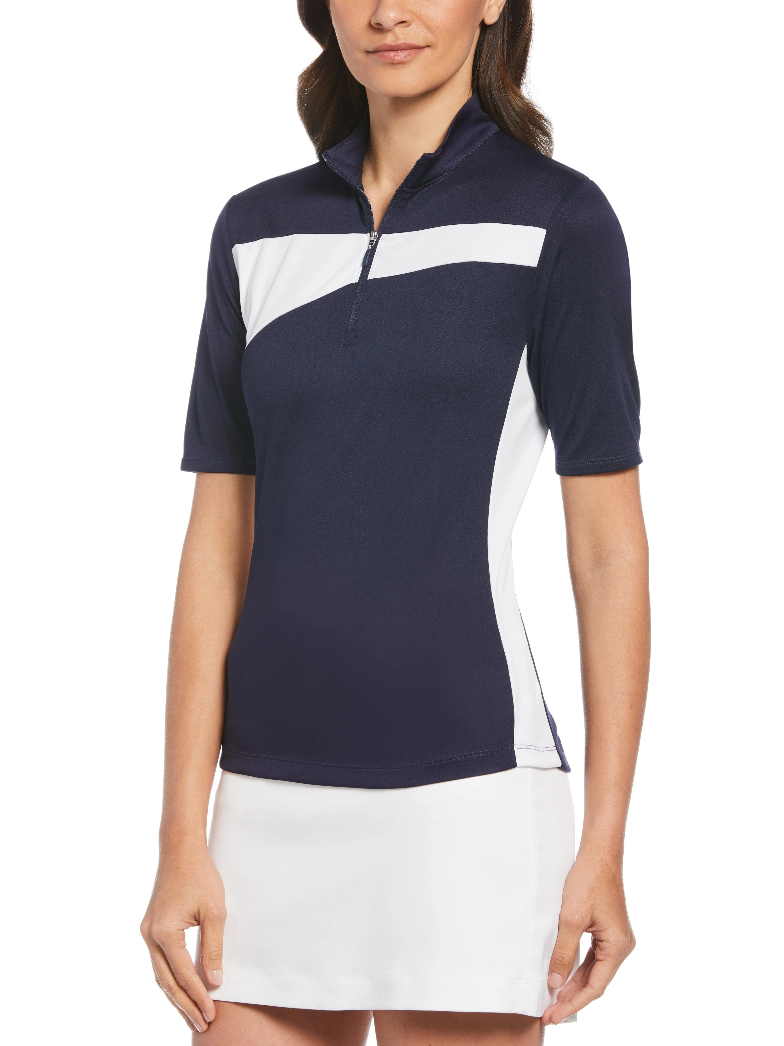 Women's Color Block Zip Mock Neck Golf Polo - Image 3