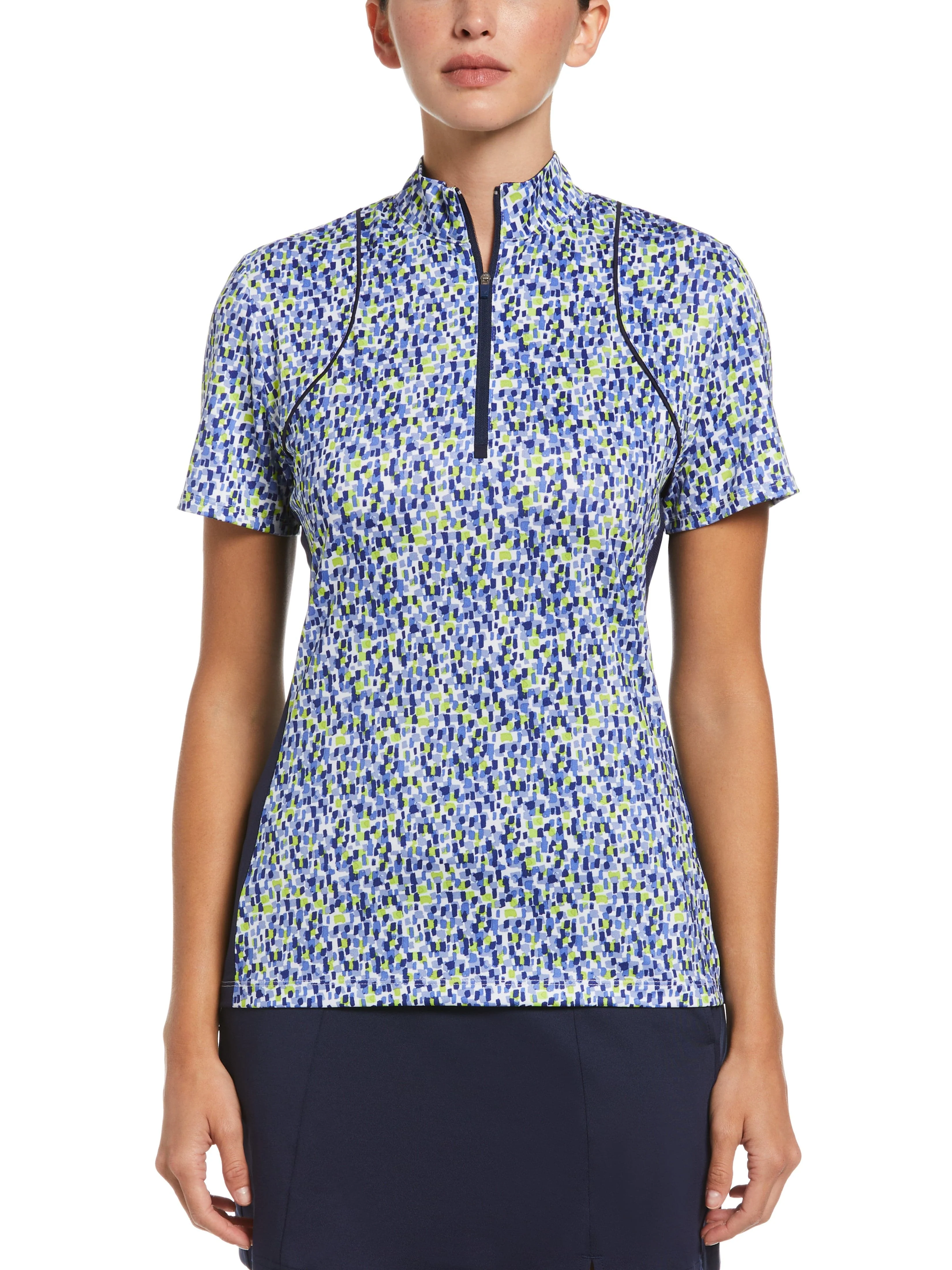 Digital Confetti Print Color Block Golf Polo