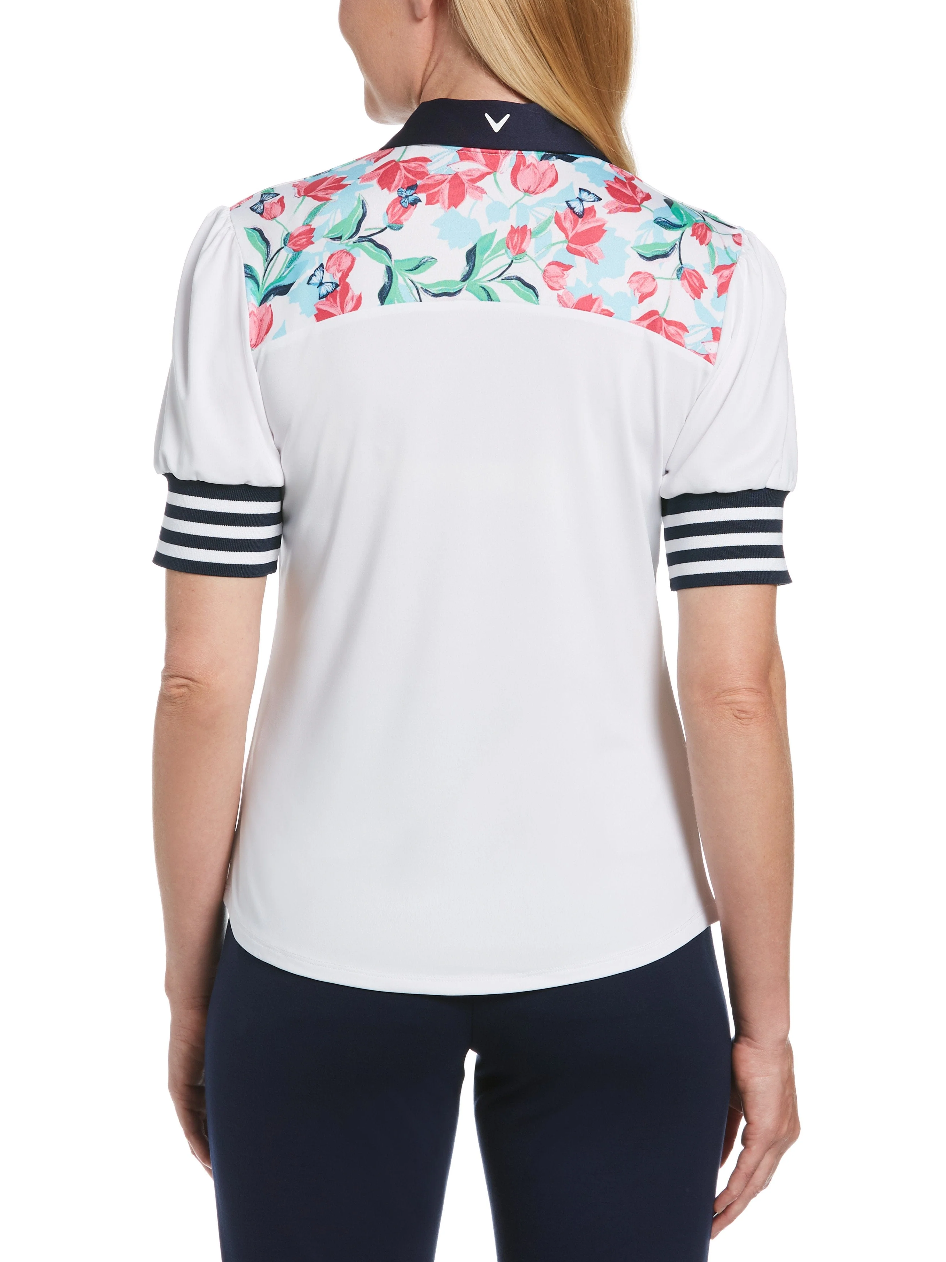 Women's Floral and Stripe Print Golf Shirt - Image 2