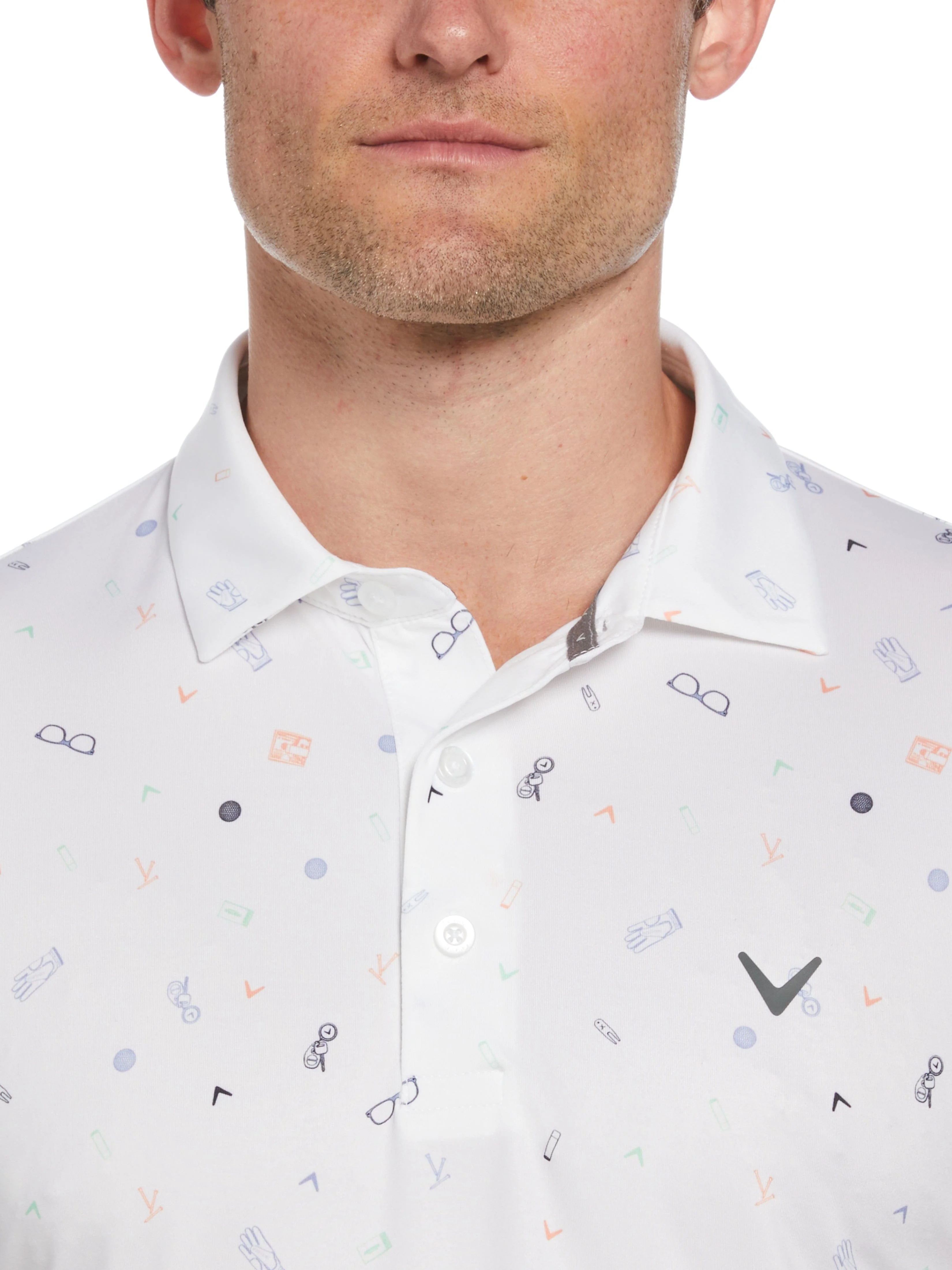 Men's All Over Golf Bag Essenials Print Polo Shirt - Image 3