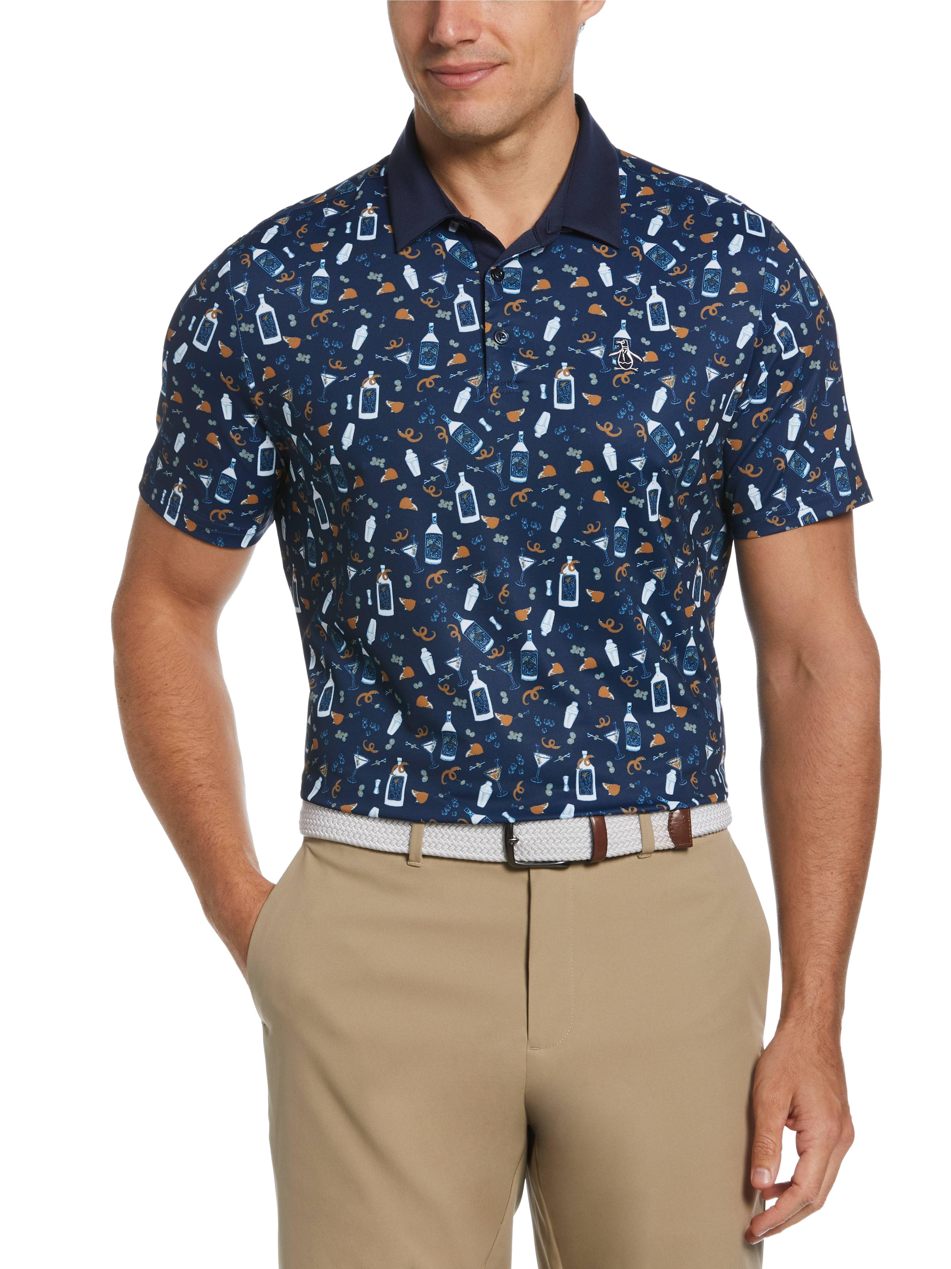 Men's Novelty Martini Print Golf Polo
