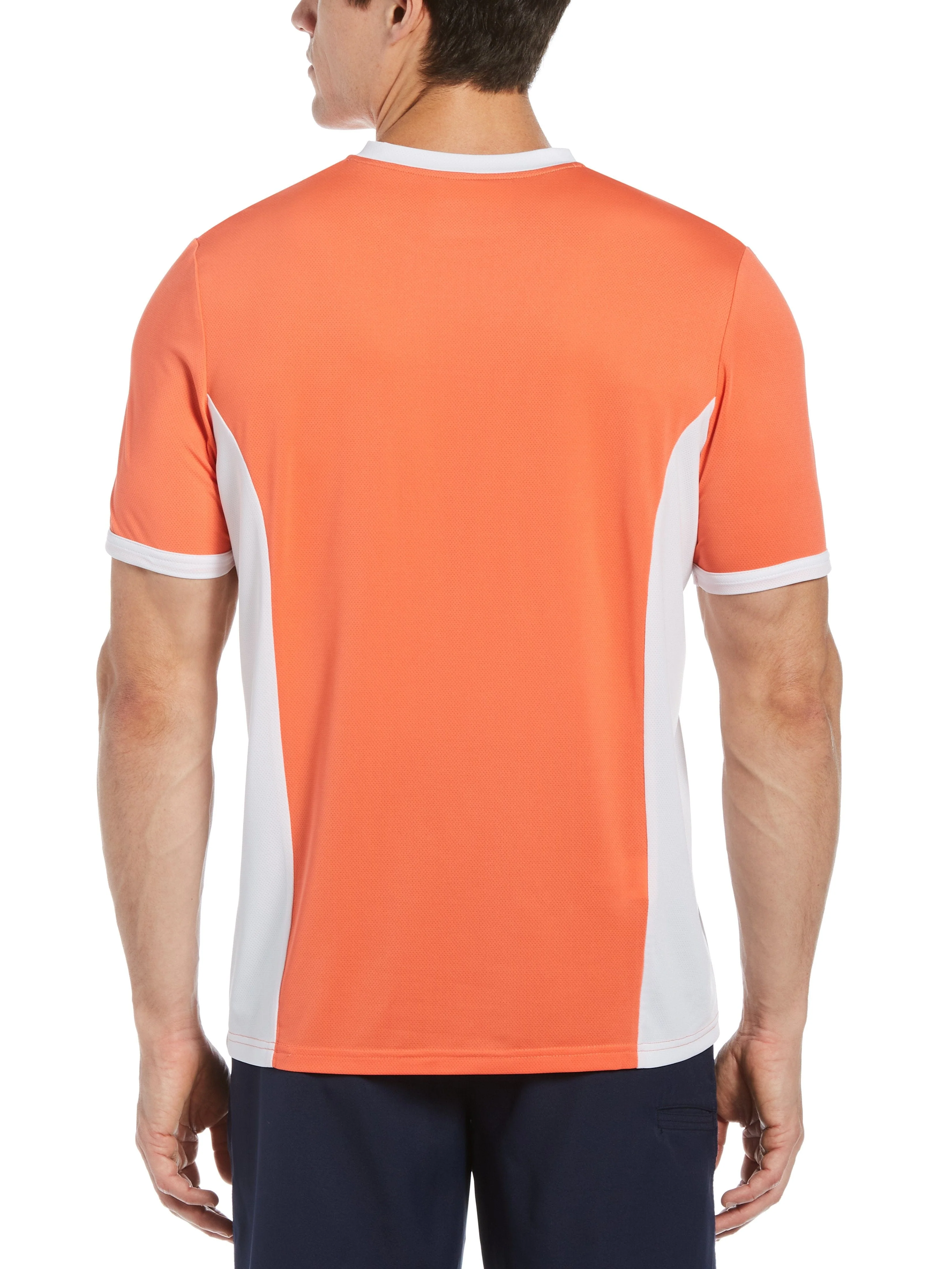 Men's Pieced Print Chest Stripe Crew Neck Tennis Tee - Image 2