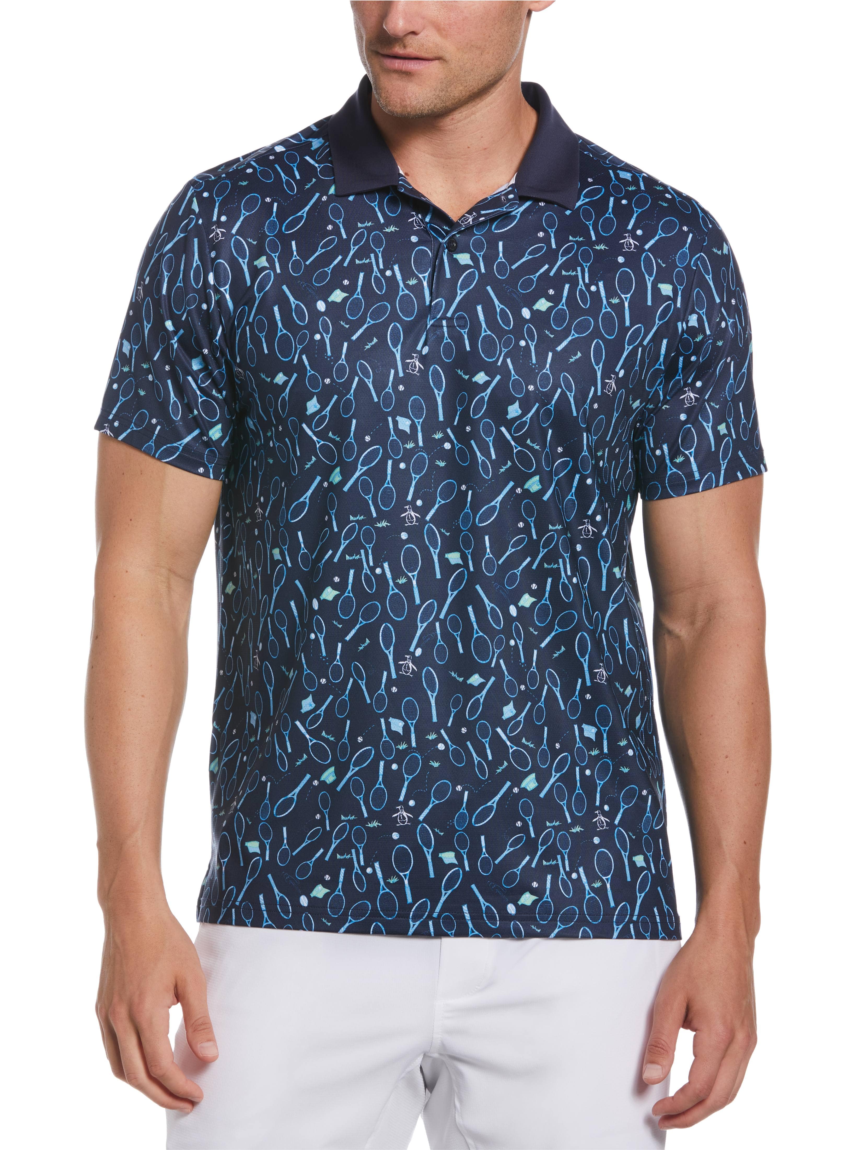 Men's Racquet Printed Tennis Golf Polo Shirt