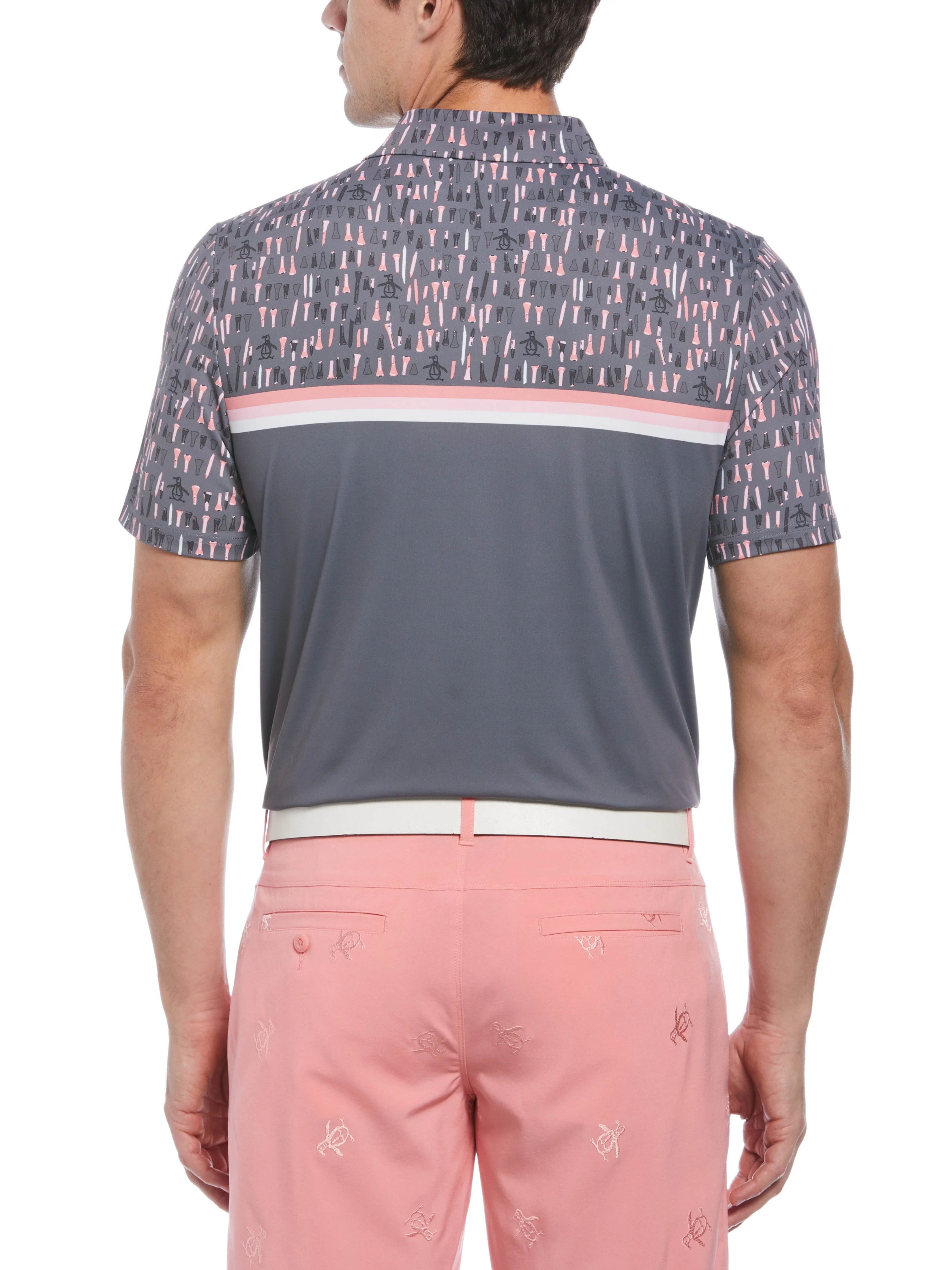 Men's Short Sleeve Eng. Broken Tees Novelty Block Print Polo - Image 2