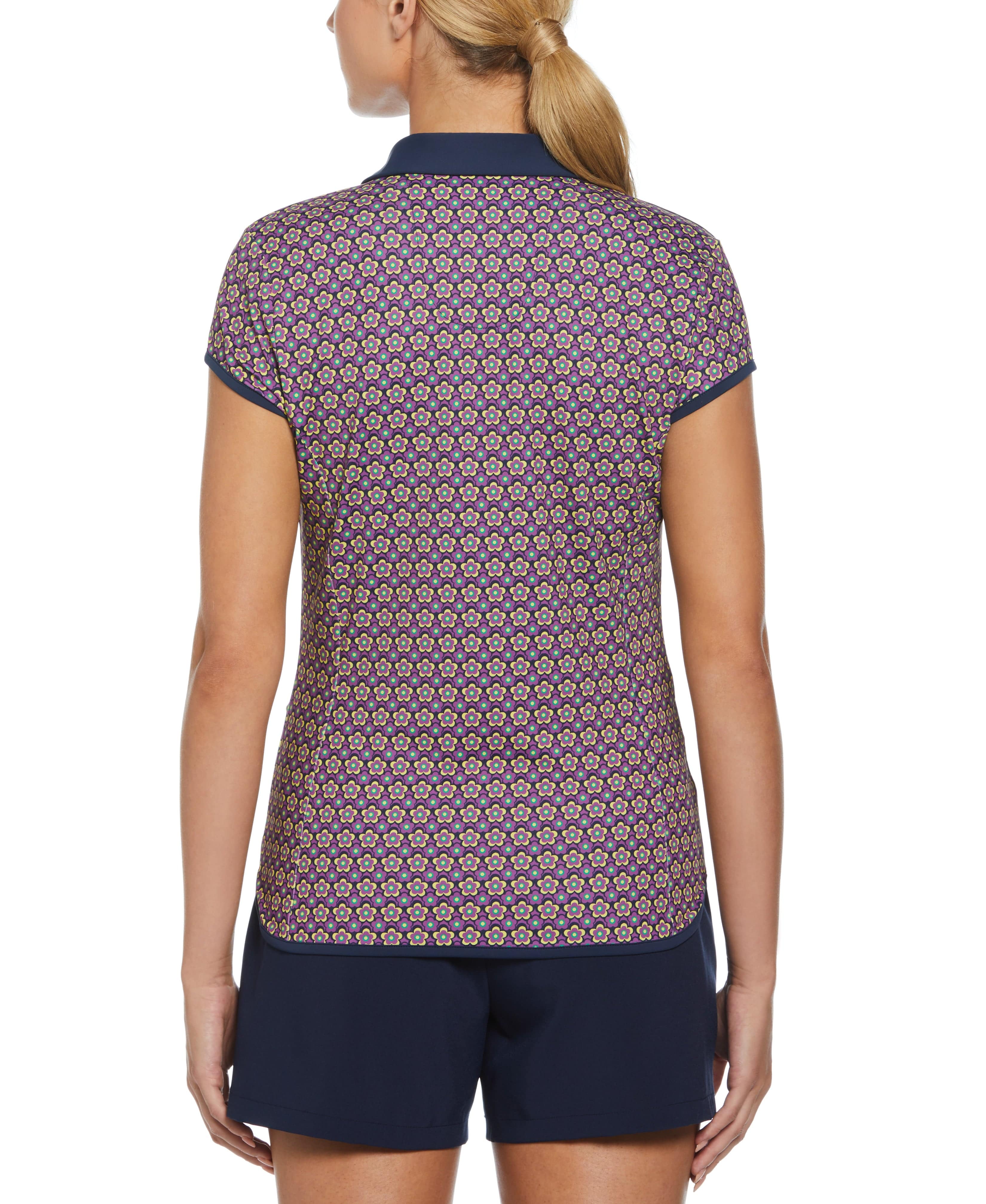 Women's Sweetheart Floral Print Cap Sleeve Polo - Image 3