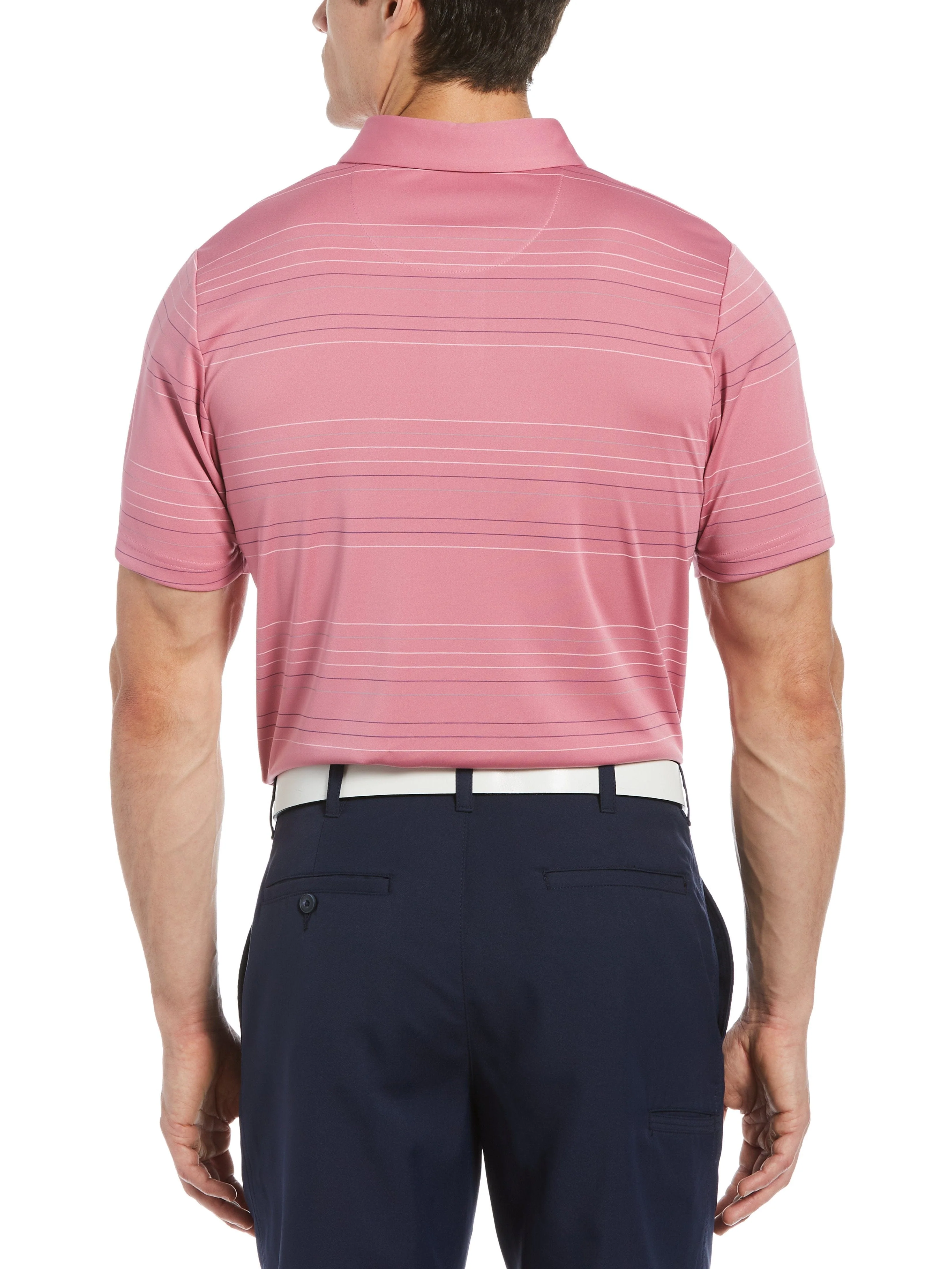 Men's Tri-Color Fine Line Striped Golf Polo - Image 2