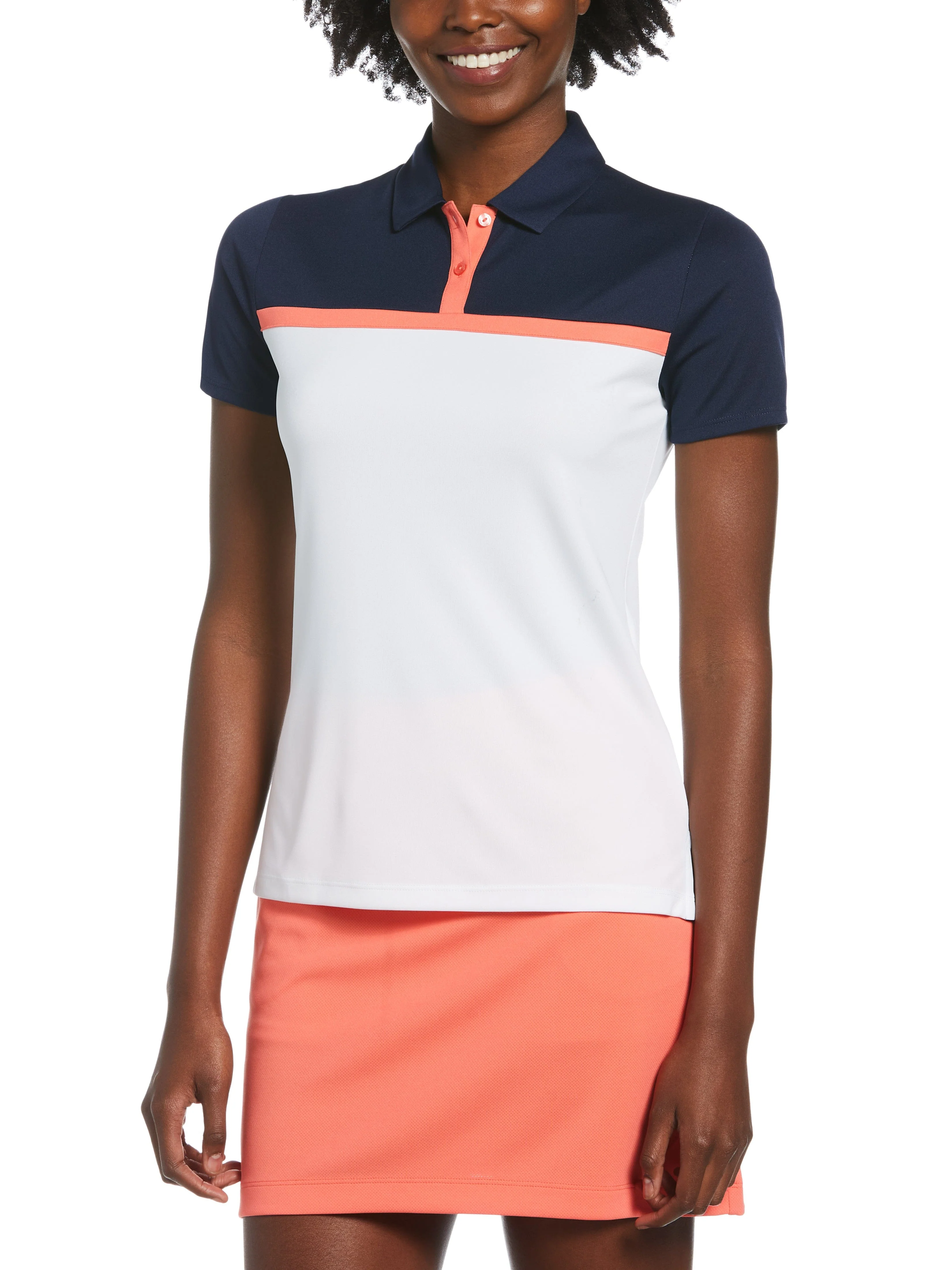 Women's Chest Striped Button Polo